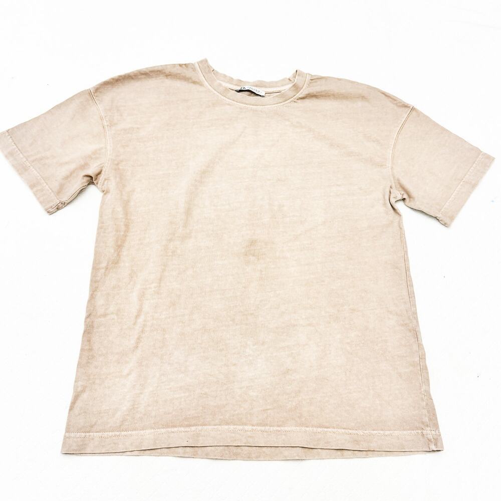 Zara Women's Light Brown Short Sleeve T-Shirt Thick Cotton Size Small